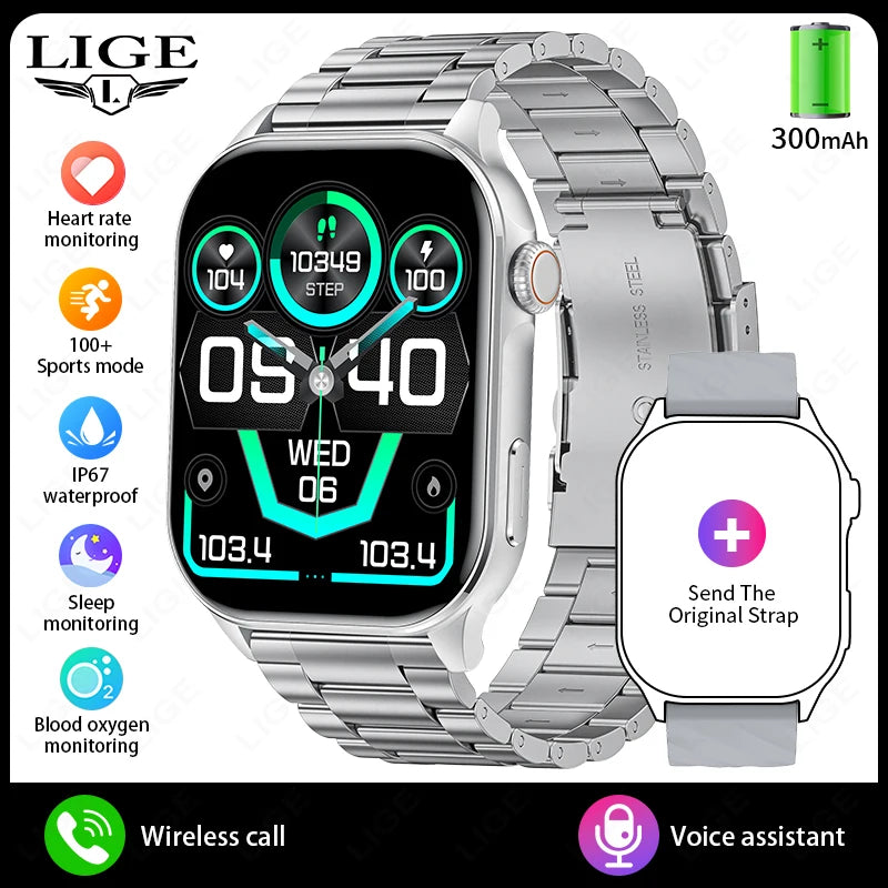 Smartwatch LIGE mujer – pantalla HD 2.01", monitor de salud y resistente al agua