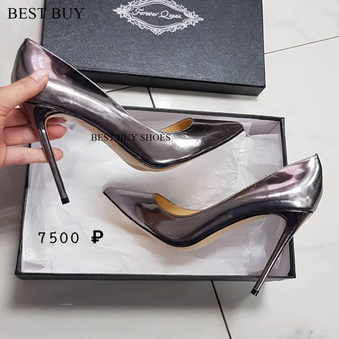 Pumps burdeos mujer – tacones stilettos de charol, slip-on y punta fina