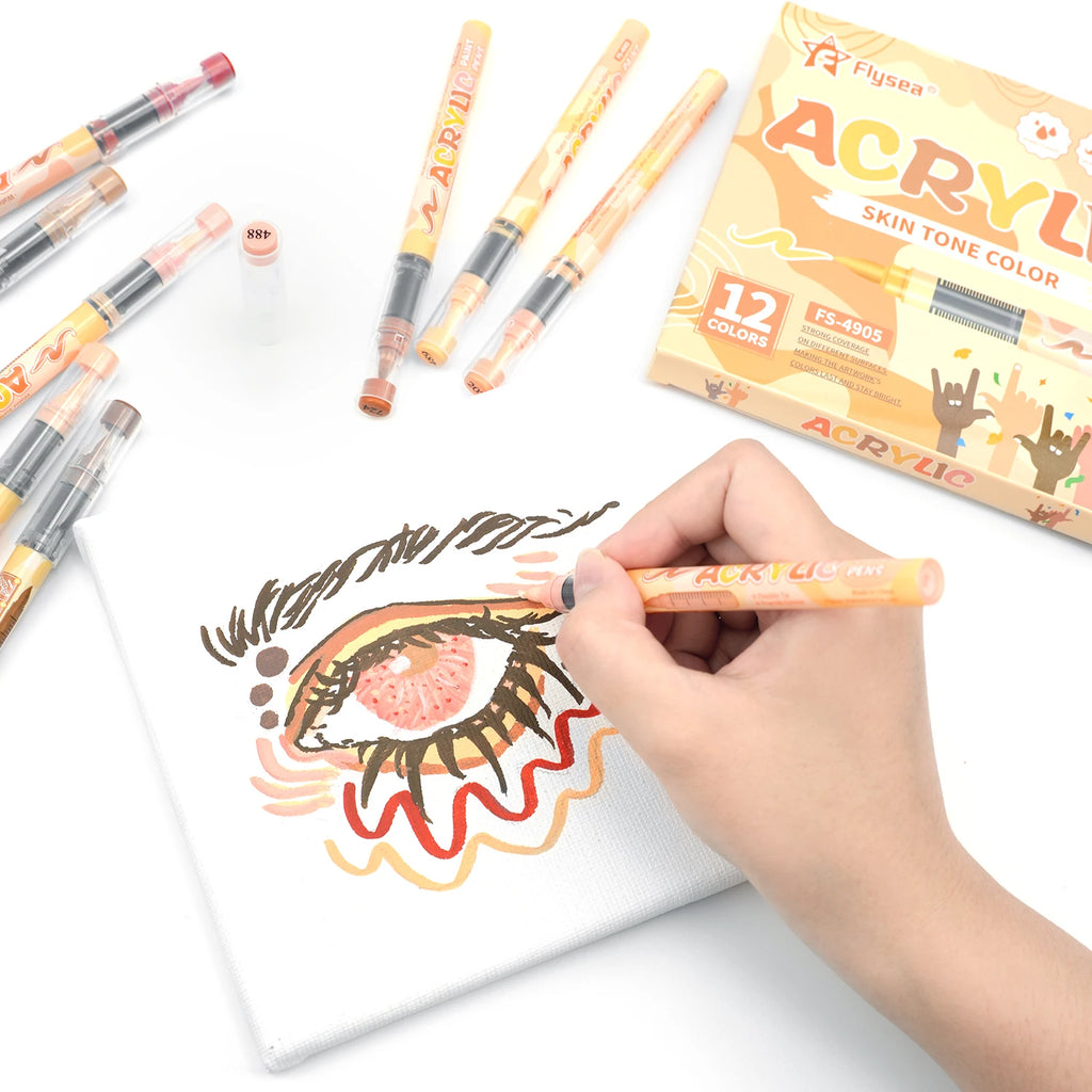 Set marcadores acrílicos tonos piel – punta suave y pintura rápida impermeable