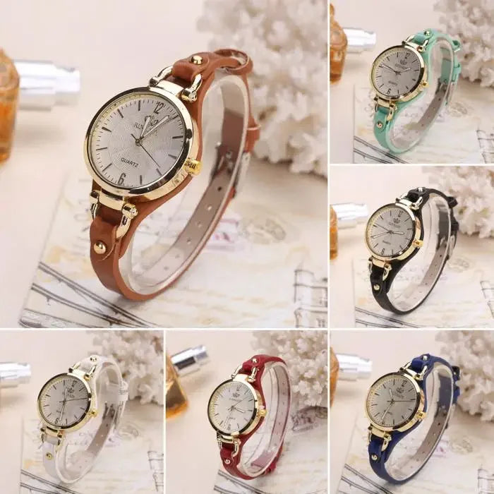Reloj de cuarzo mujer – correa delgada de cuero PU y diseño sólido
