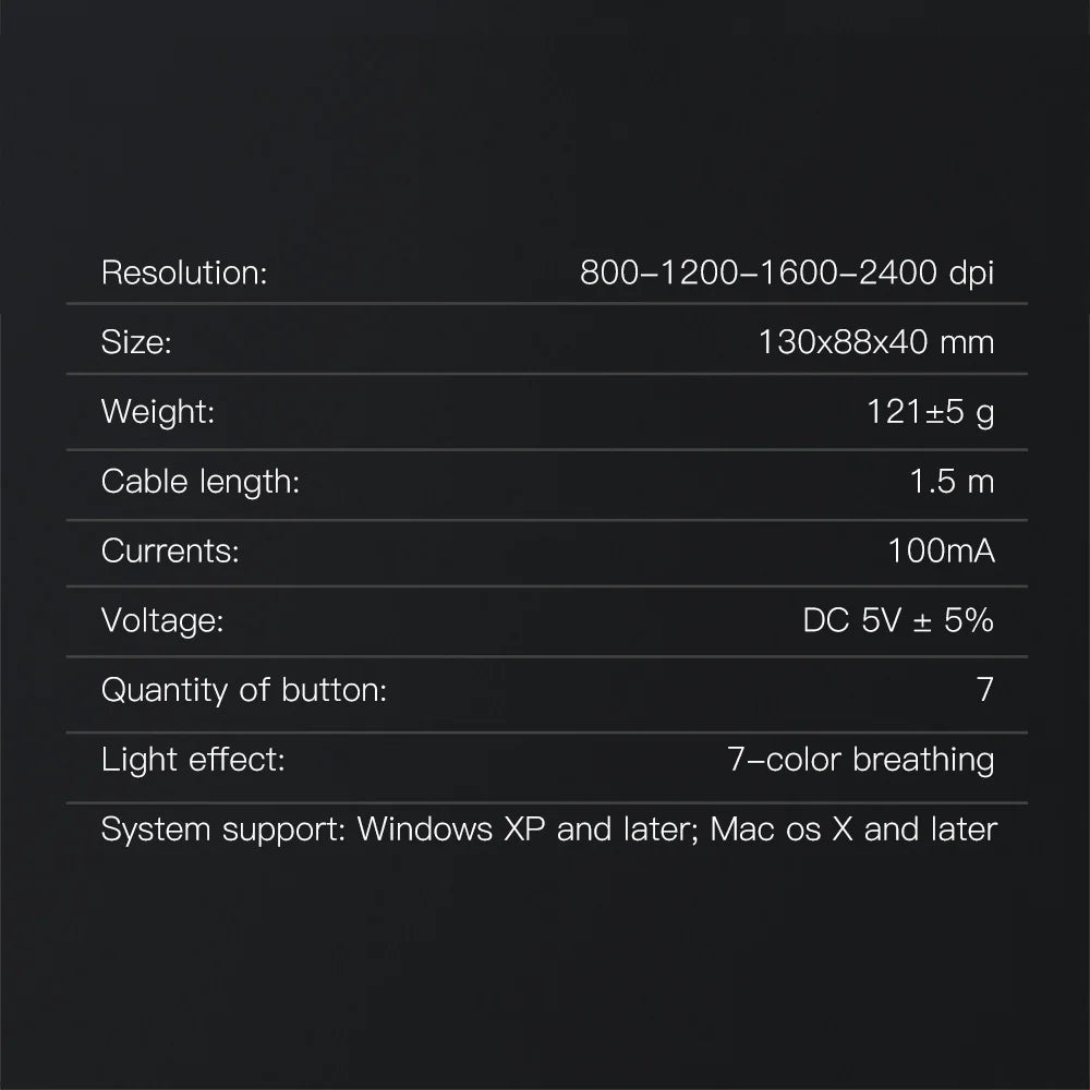 Mouse gaming con cable – retroiluminación y DPI ajustable 2400-7200