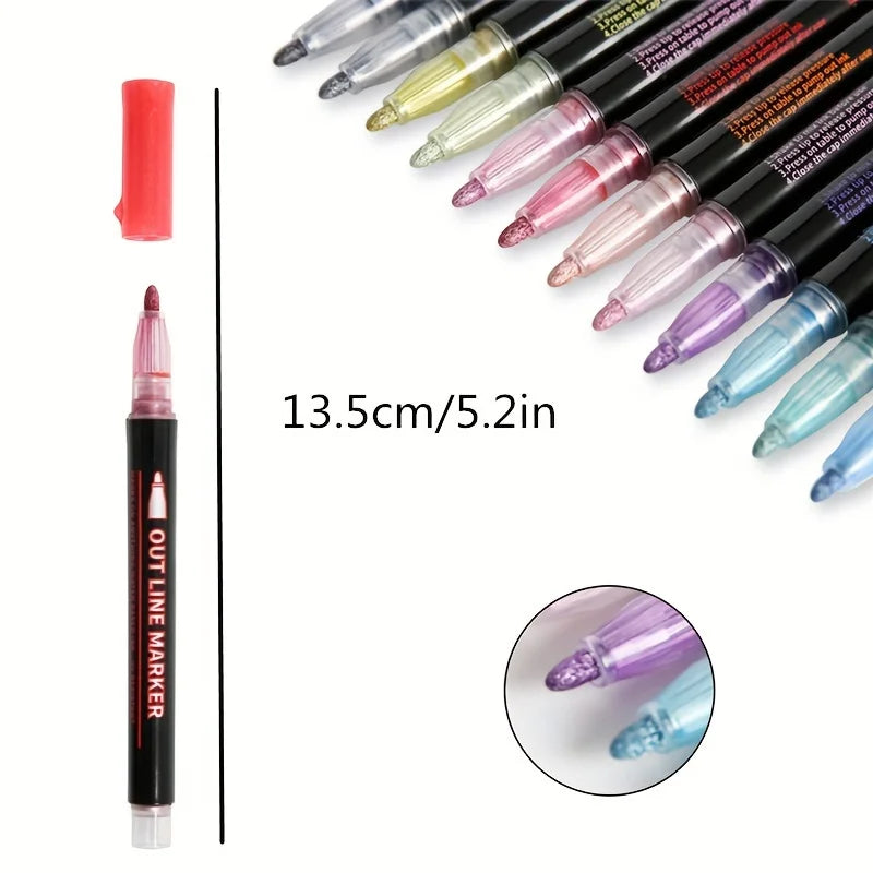 Set de marcadores contorno doble línea – 8 a 48 colores metálicos y fluorescentes