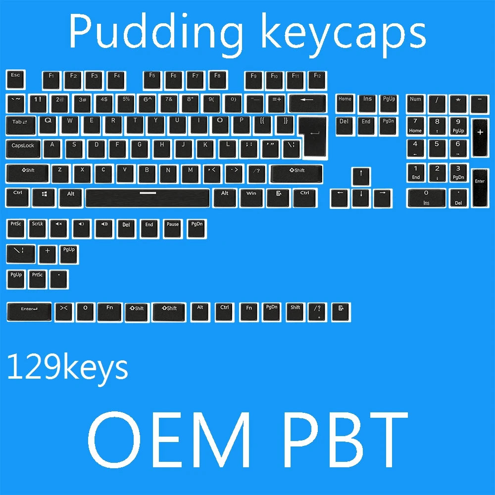 Set de keycaps PBT OEM – 129 teclas transparentes estilo pudding para teclado mecánico