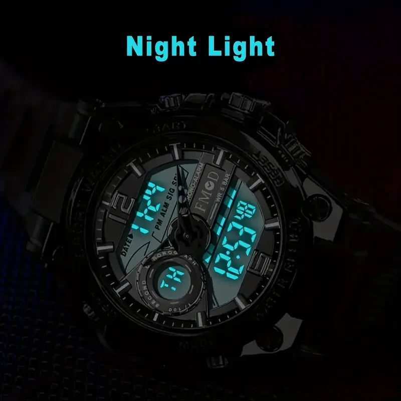 Reloj militar digital para hombre – acero, LED y cuarzo deportivo