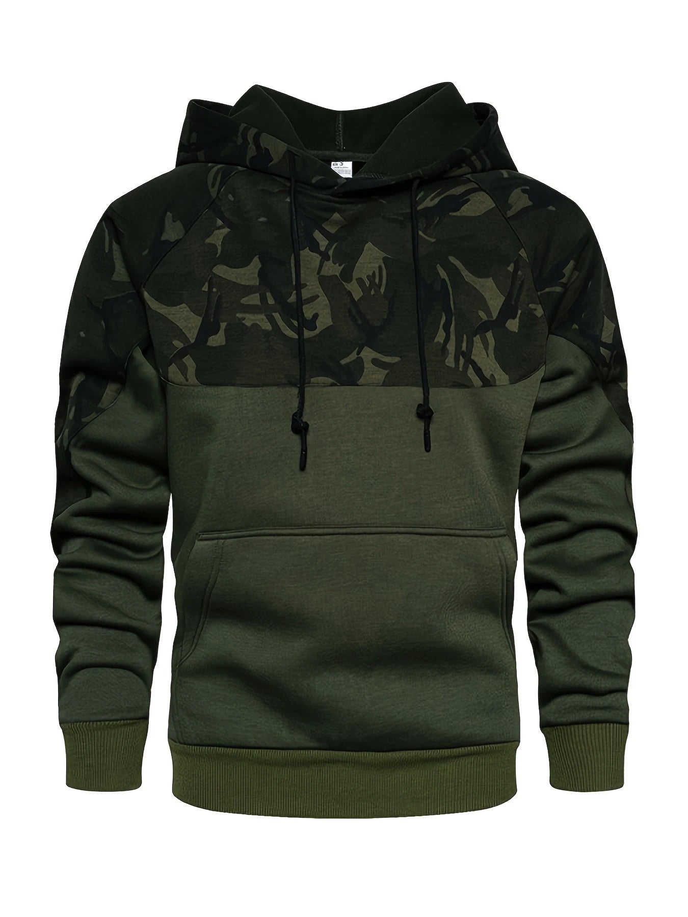 Hoodie camuflado hombre – diseño color block casual con bolsillo canguro
