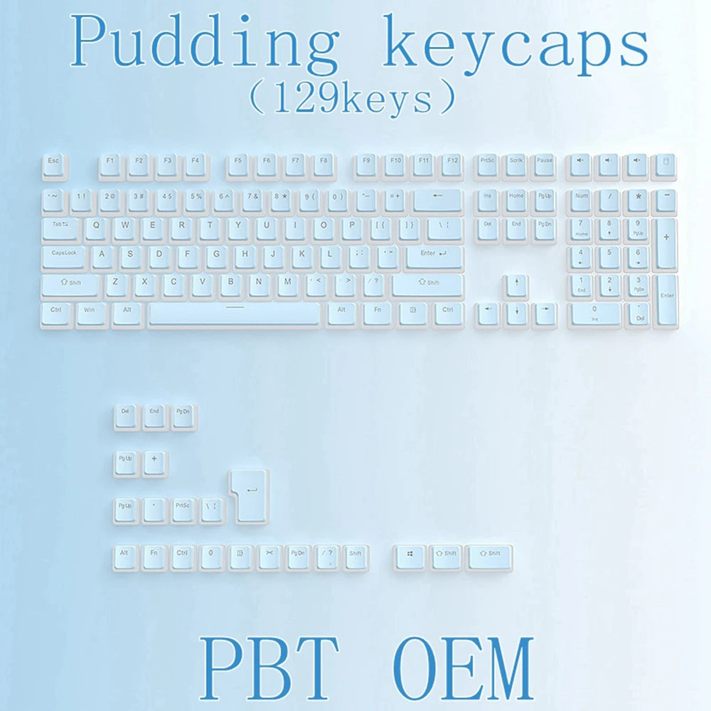 Set de keycaps PBT OEM – 129 teclas transparentes estilo pudding para teclado mecánico