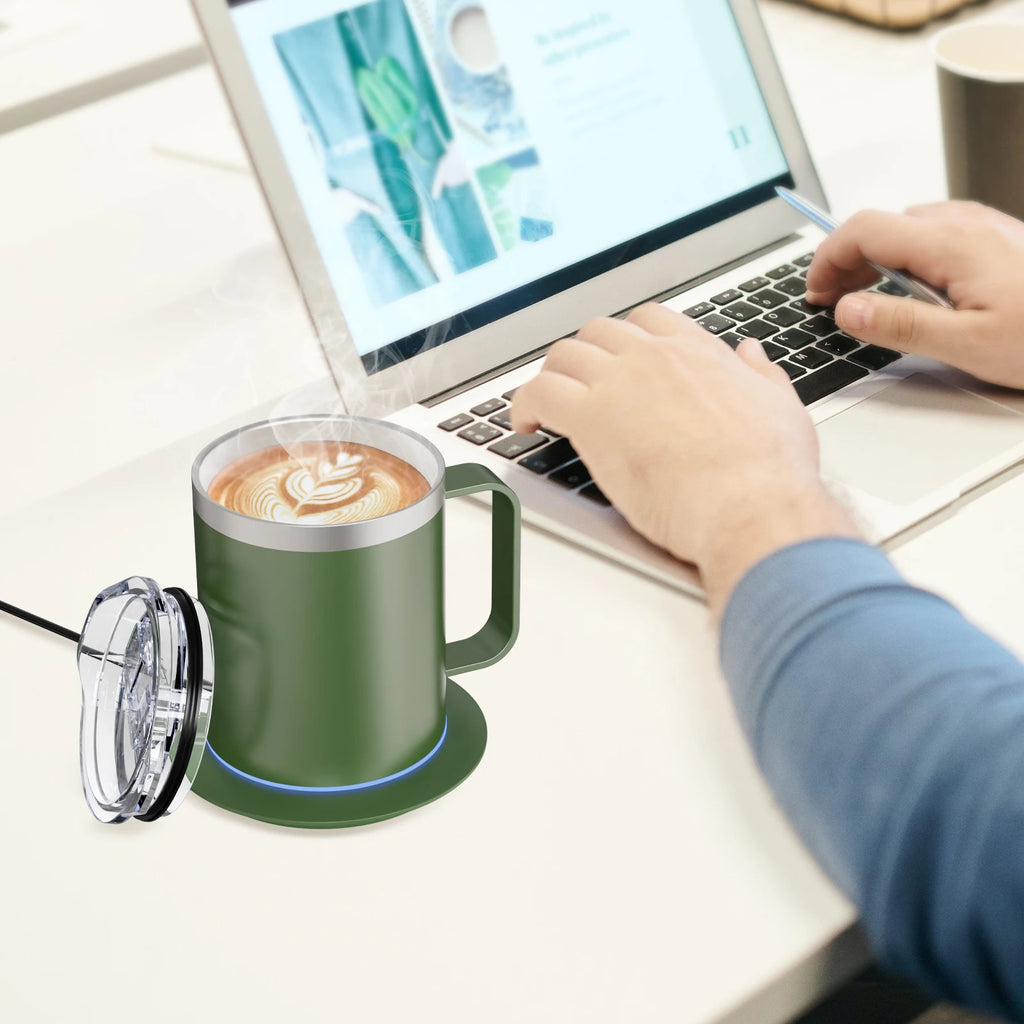 Taza Autocalentable de Café 12oz - Temperatura Constante Inteligente - USB Recargable - Con Tapa - Para Viaje y Oficina