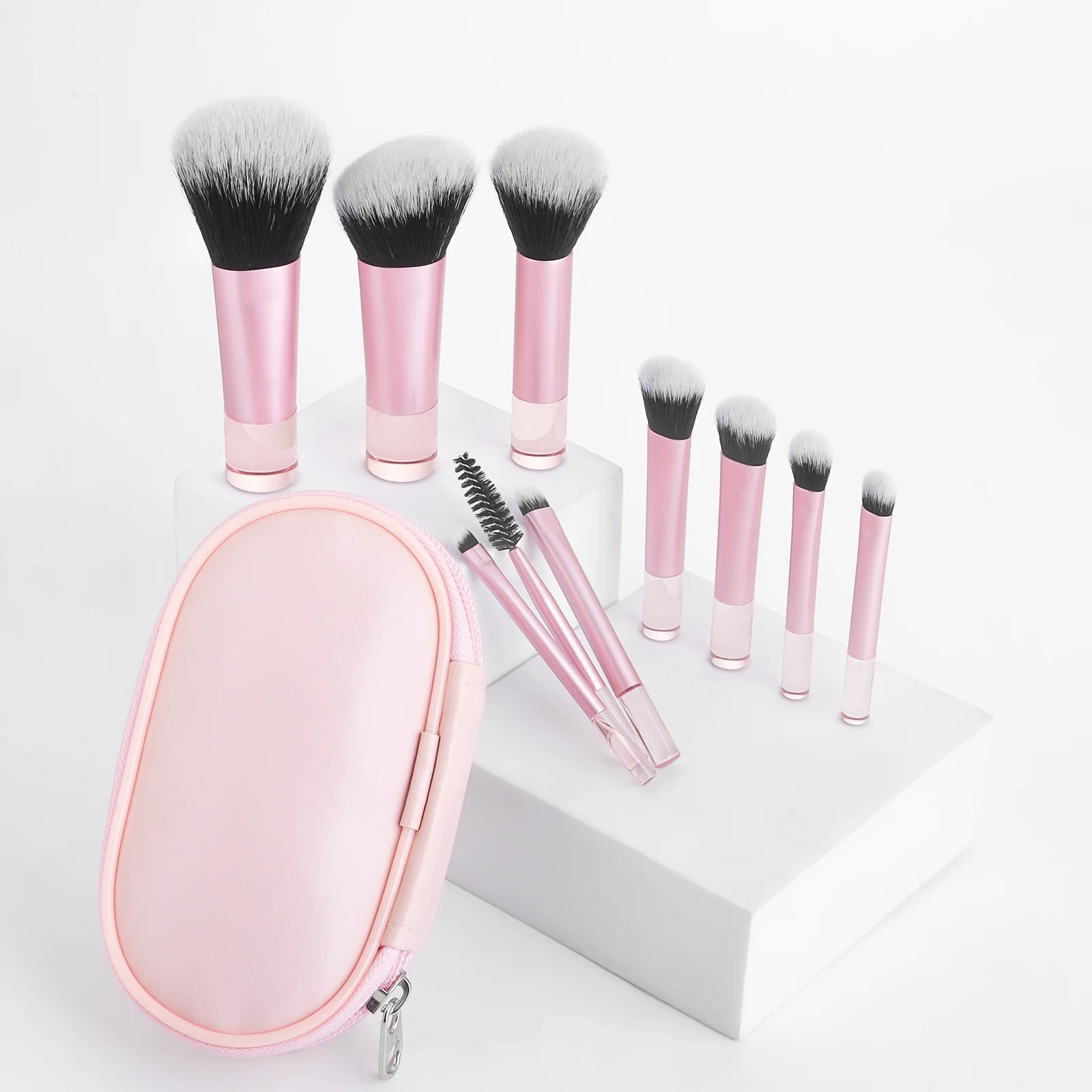 Set de 10 pinceles de maquillaje mini – multifuncionales con estuche portátil