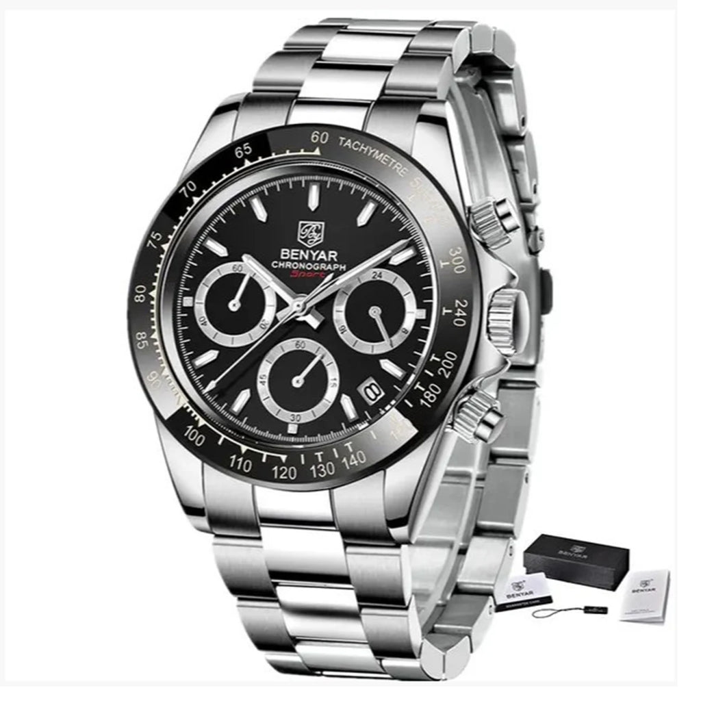 Reloj BENYAR para hombre – cronógrafo deportivo de lujo, resistente al agua y acero inoxidable