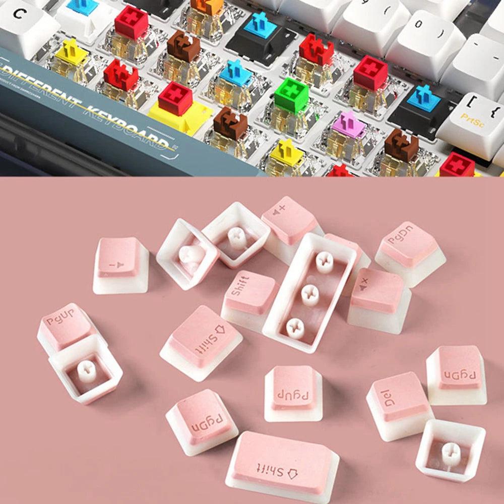 Set de keycaps PBT OEM – 129 teclas transparentes estilo pudding para teclado mecánico