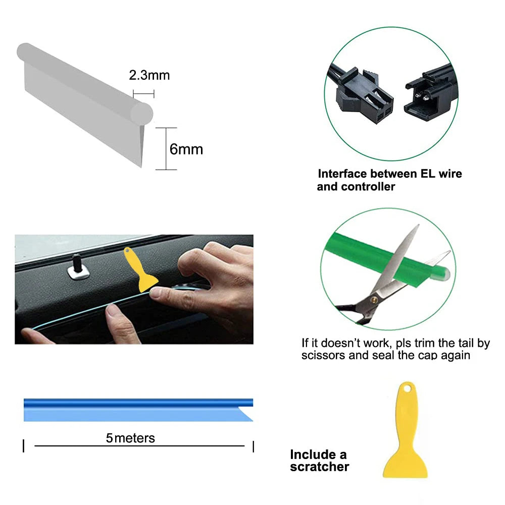 Tira LED interior para auto 5M – luz ambiental flexible y neón USB para decoración