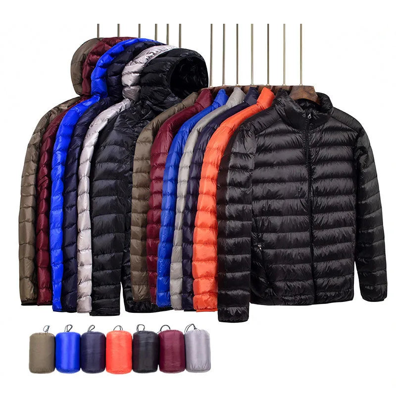 Campera de plumas hombre otoño/invierno – con capucha, super ligera y slim fit