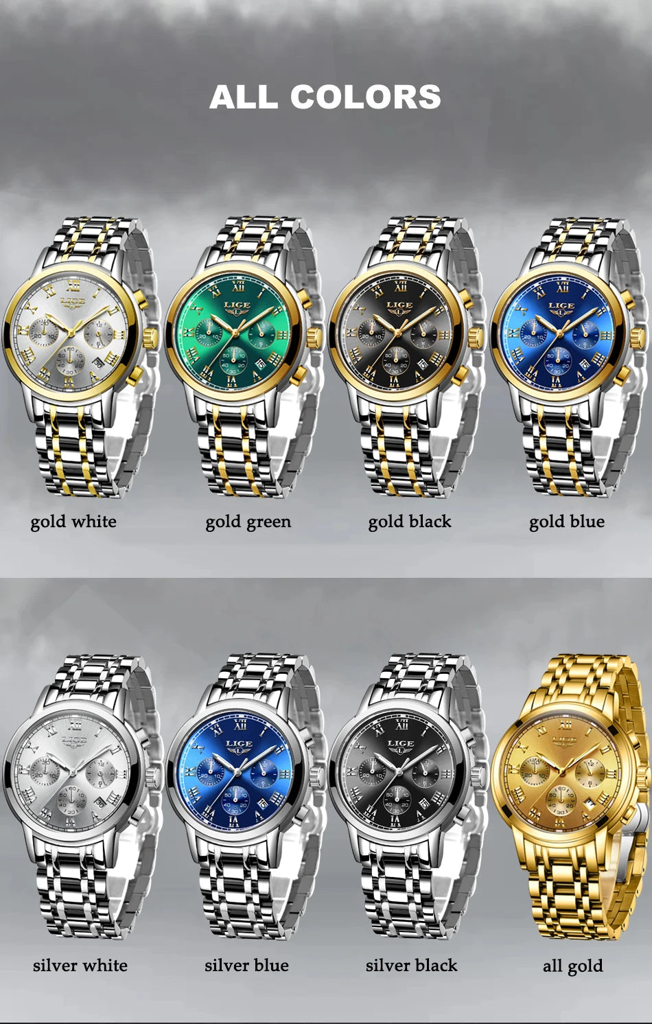 Reloj LIGE para hombre – cronógrafo deportivo de lujo, resistente al agua y acero inoxidable