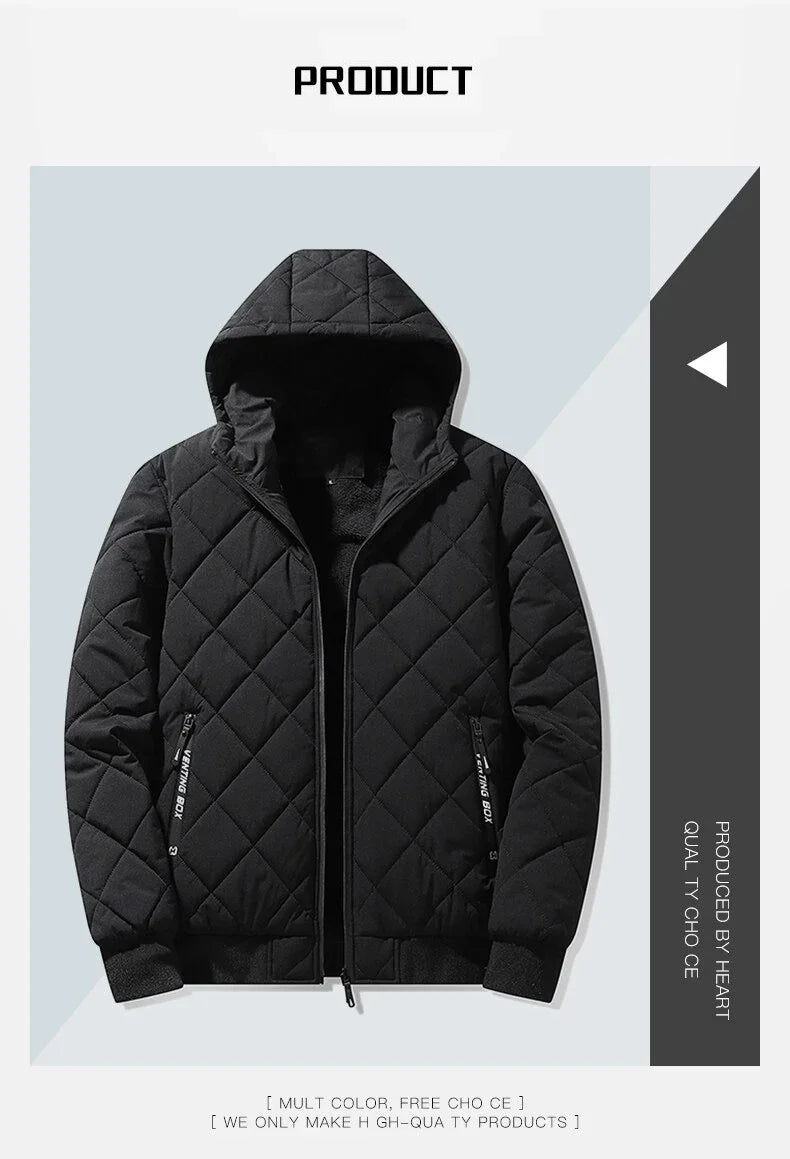 Campera acolchada hombre con capucha – texturizada en rombos, casual y talles grandes