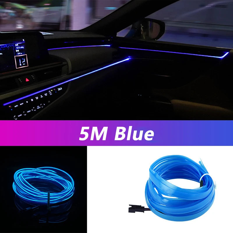Tira LED interior para auto 5M – luz ambiental flexible y neón USB para decoración