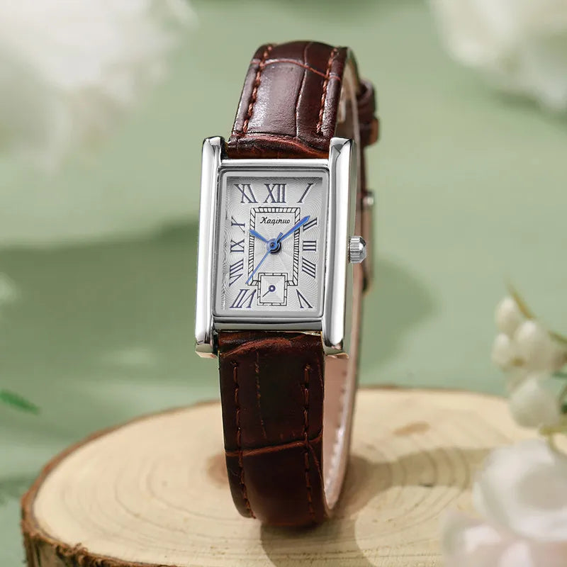 Reloj de cuarzo mujer – esfera rectangular con números romanos, regalo para estudiantes