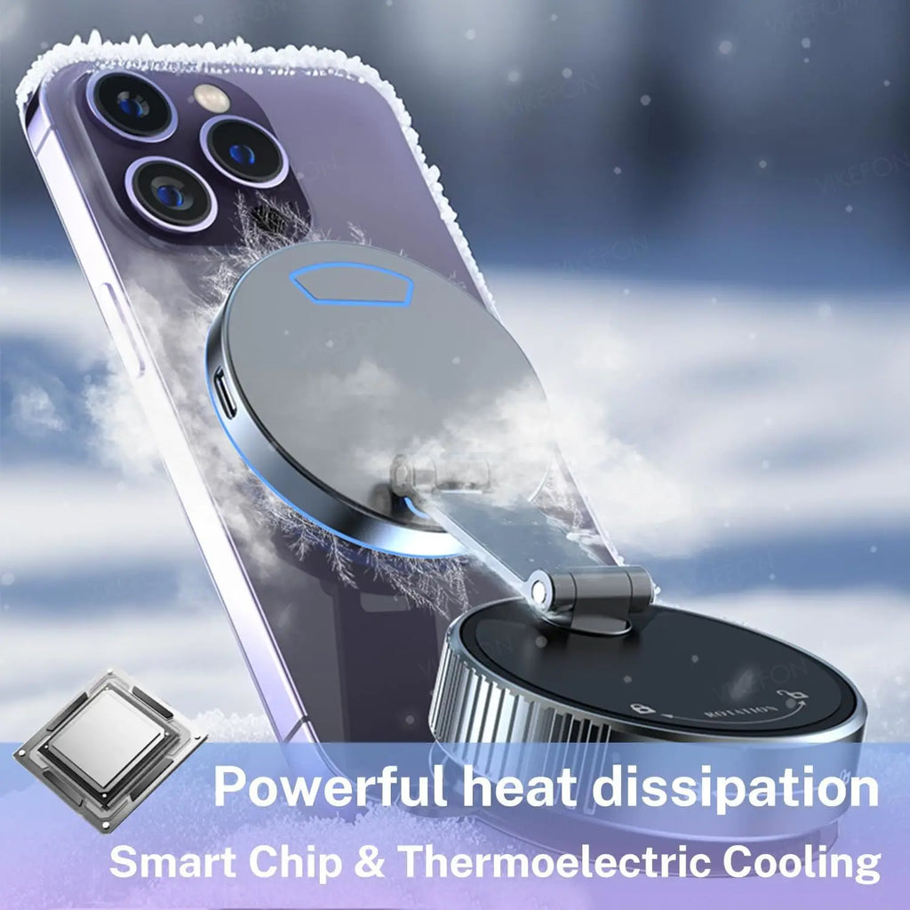 Soporte para Auto con Cargador Inalámbrico y Enfriamiento - Luz RGB Respiratoria - Sujeción Magnética - Para iPhone 12/13/14/15/16 - Soporte Teléfono Coche