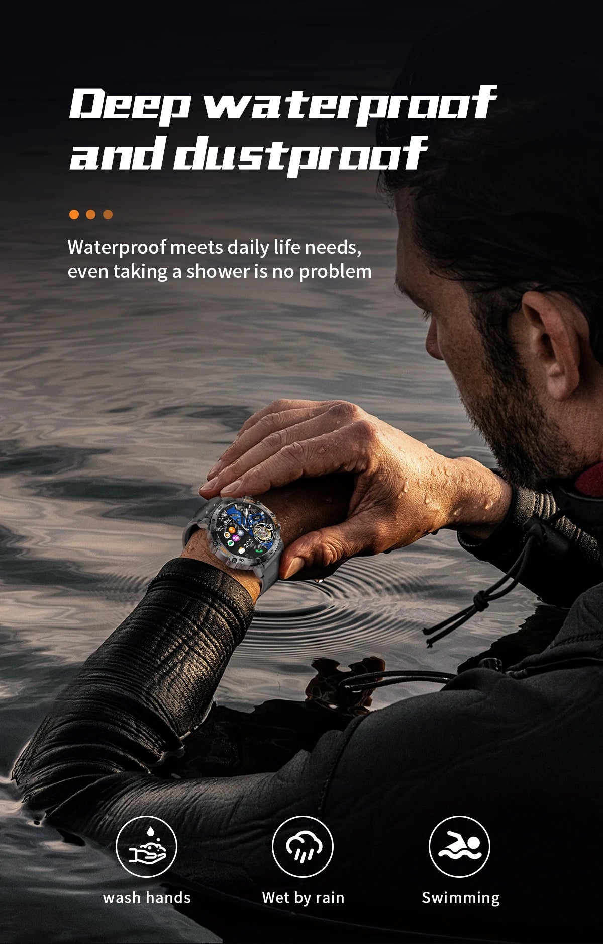 Smartwatch LIGE hombre – pantalla AMOLED HD 360*360, resistente al agua y linterna