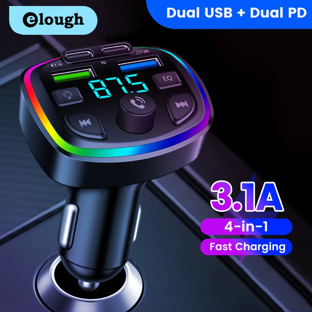 Cargador de auto inalámbrico con transmisor FM – manos libres, Bluetooth y doble puerto USB