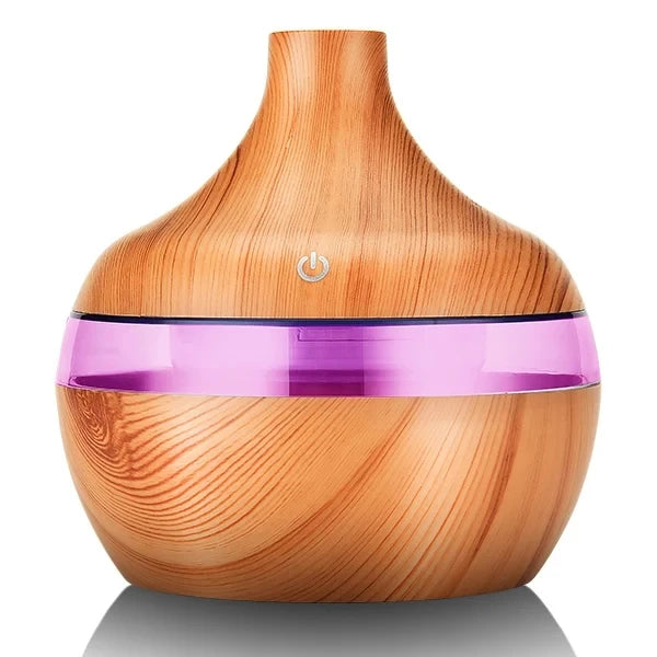 Humidificador ultrasónico de aroma – 300ml con difusor de aceites esenciales y diseño en madera
