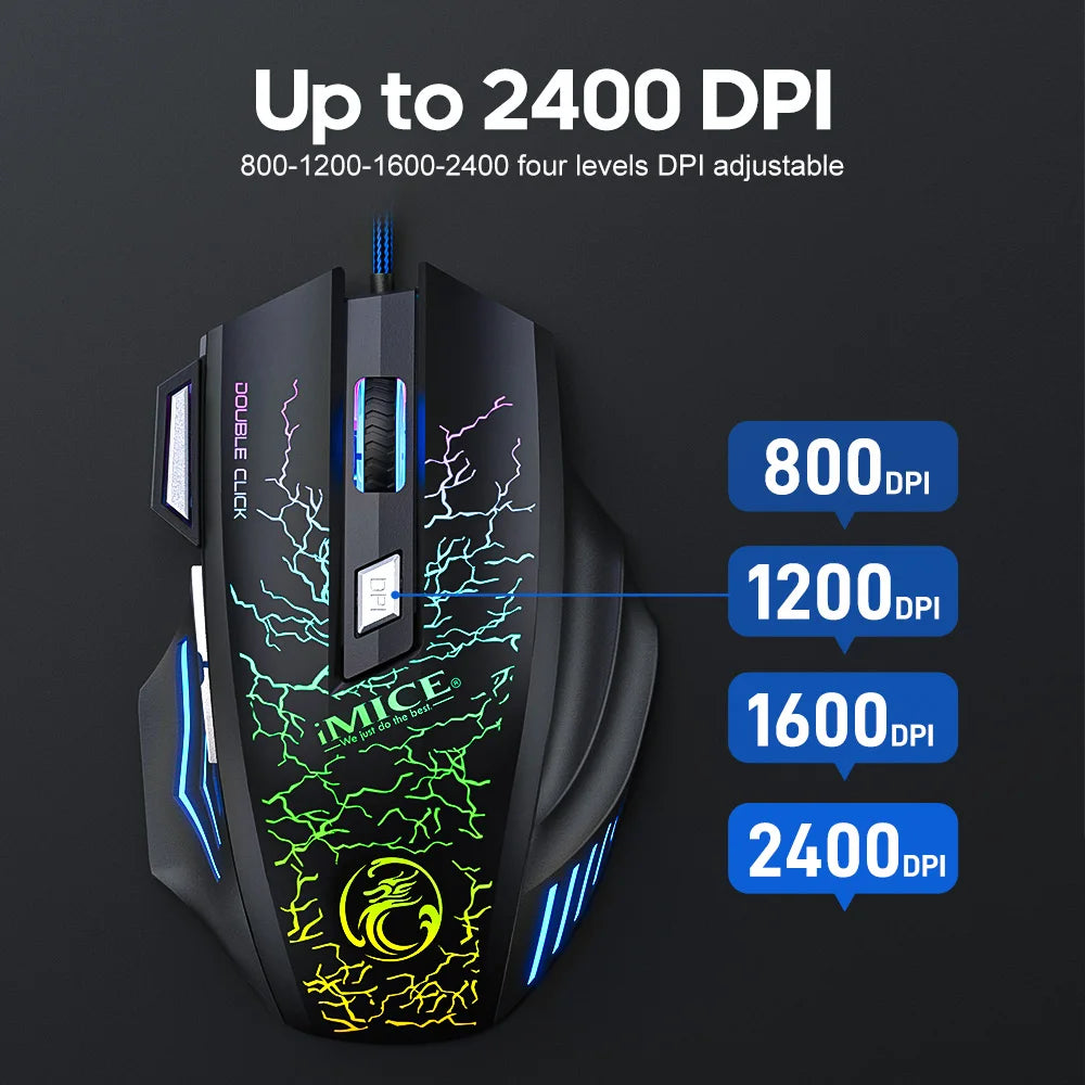 Mouse gaming con cable – retroiluminación y DPI ajustable 2400-7200