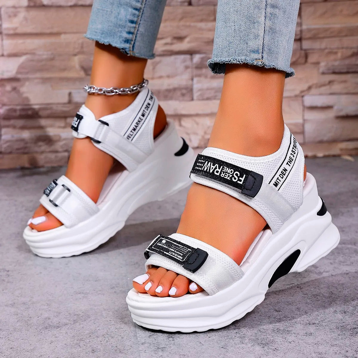 Sandalias mujer plataforma – cuñas cómodas con velcro para verano