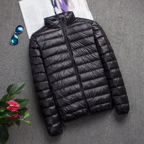 Campera de plumas hombre otoño/invierno – con capucha, super ligera y slim fit