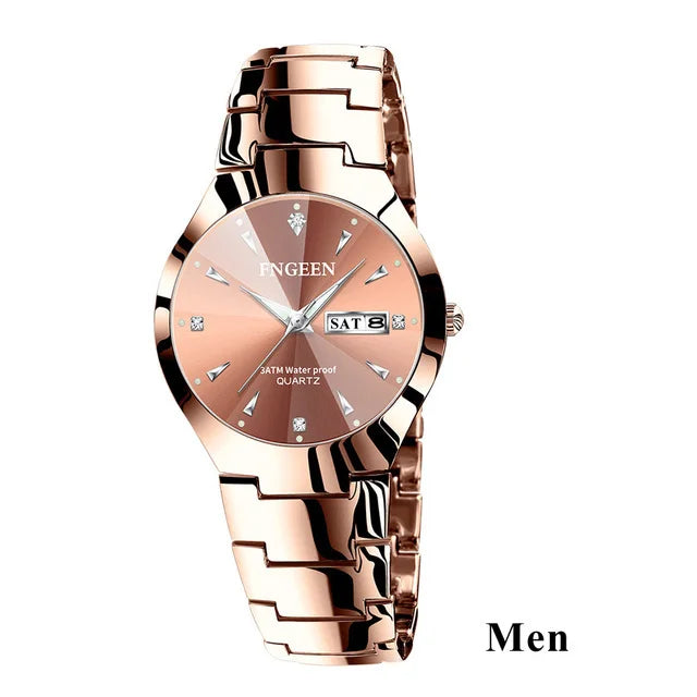 Set de relojes FNGEEN 5808 para parejas – cuarzo, lujo y resistente al agua