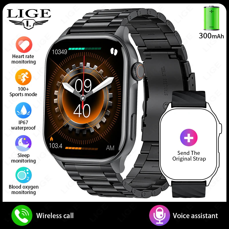 Smartwatch LIGE mujer – pantalla HD 2.01", monitor de salud y resistente al agua
