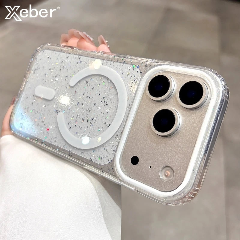 Funda con purpurina y carga inalámbrica magnética – compatible con MagSafe para iPhone