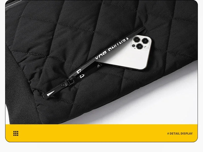 Campera acolchada hombre con capucha – texturizada en rombos, casual y talles grandes