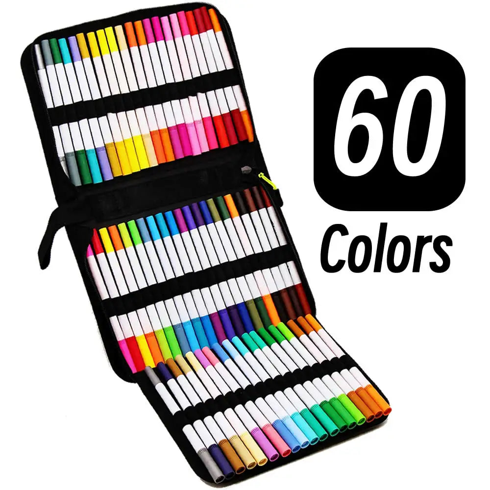 Set de 60 marcadores doble punta LOLEDE – colores vibrantes para dibujo y escritura