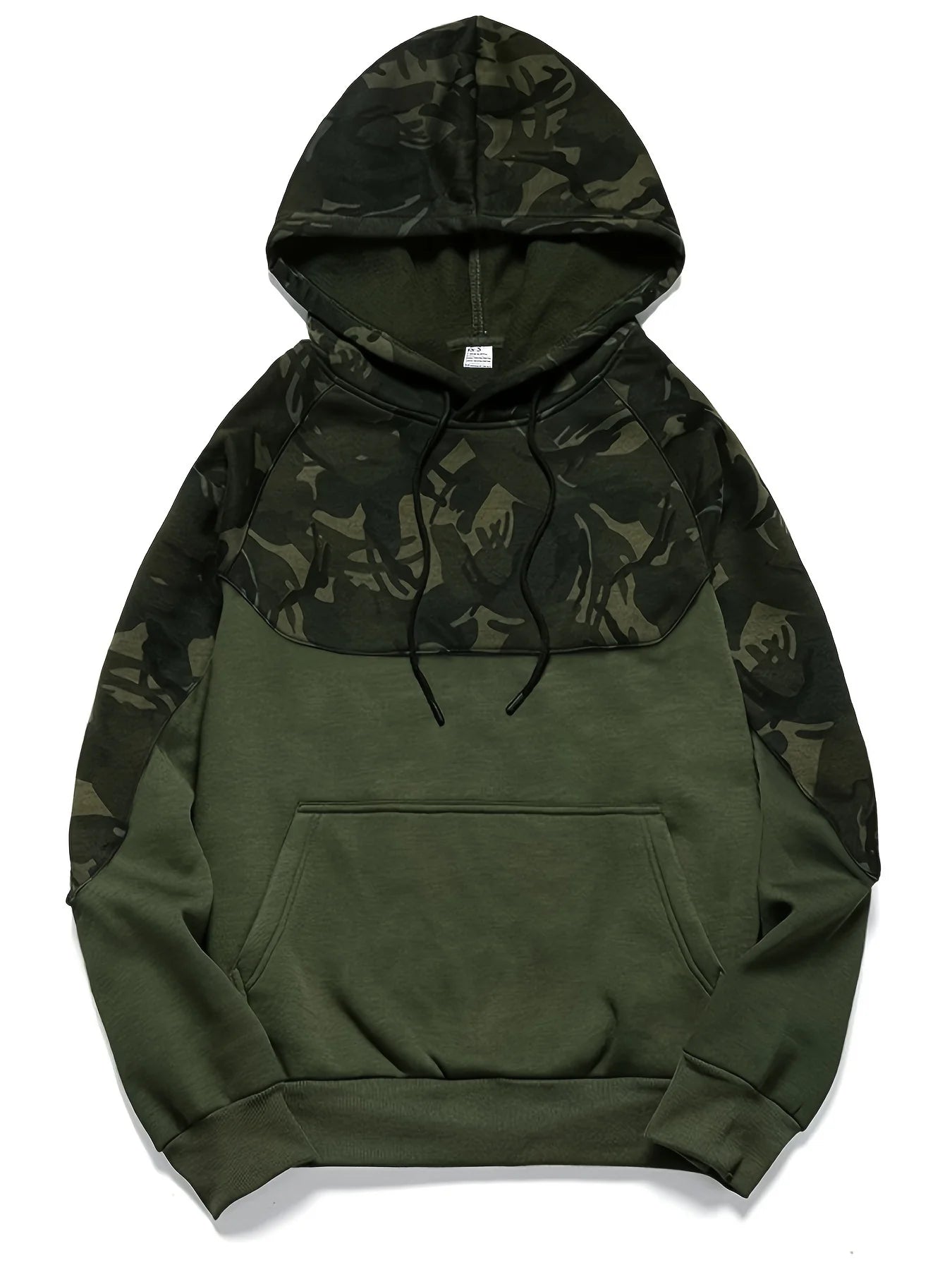 Hoodie camuflado hombre – diseño color block casual con bolsillo canguro