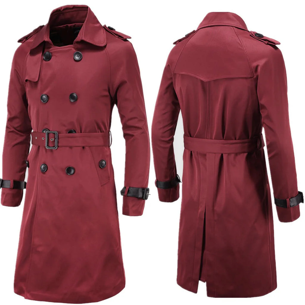 Trench coat largo con cinturón – cortaviento y doble botonadura para primavera y otoño