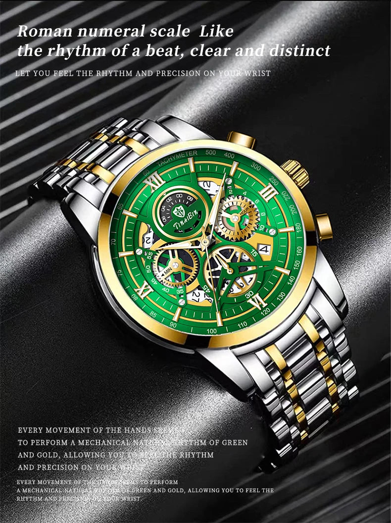 Reloj de lujo verde TINABIN – elegante, resistente al agua y para negocios