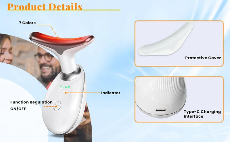 Dispositivo de belleza facial – masajeador para lifting y cuidado del cuello con 7 colores