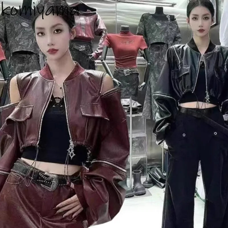 Chaqueta mujer de cuero PU – abrigo suelto con cierre para otoño e invierno