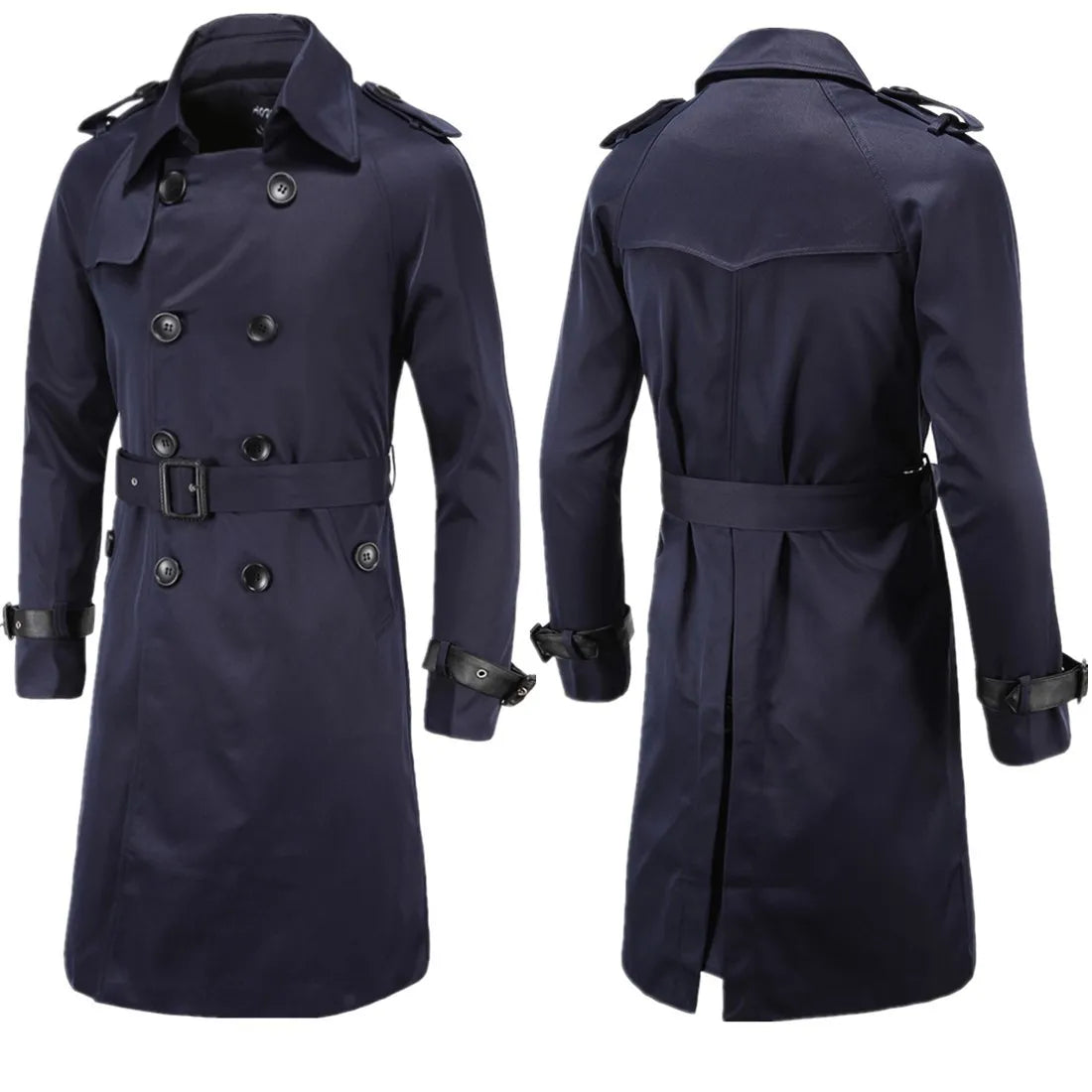 Trench coat largo con cinturón – cortaviento y doble botonadura para primavera y otoño