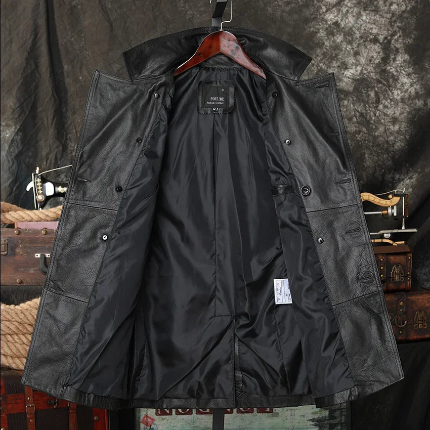 Campera de cuero natural para hombre – estilo casual, doble botonadura y solapa