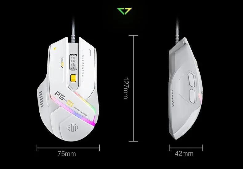 Mouse gaming Inphic PG1 con cable – iluminación RGB y diseño ergonómico