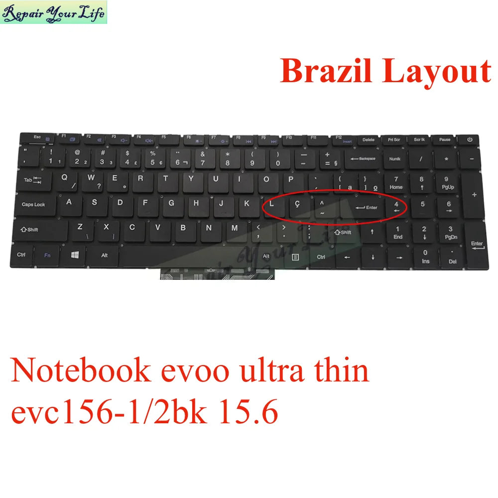 Teclado ultra delgado US LA Latin Brasil – compatible con EVOO EVC156 y modelos PT-BR
