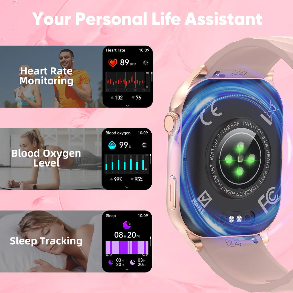 Smartwatch LIGE mujer – pantalla HD 2.01", monitor de salud y resistente al agua