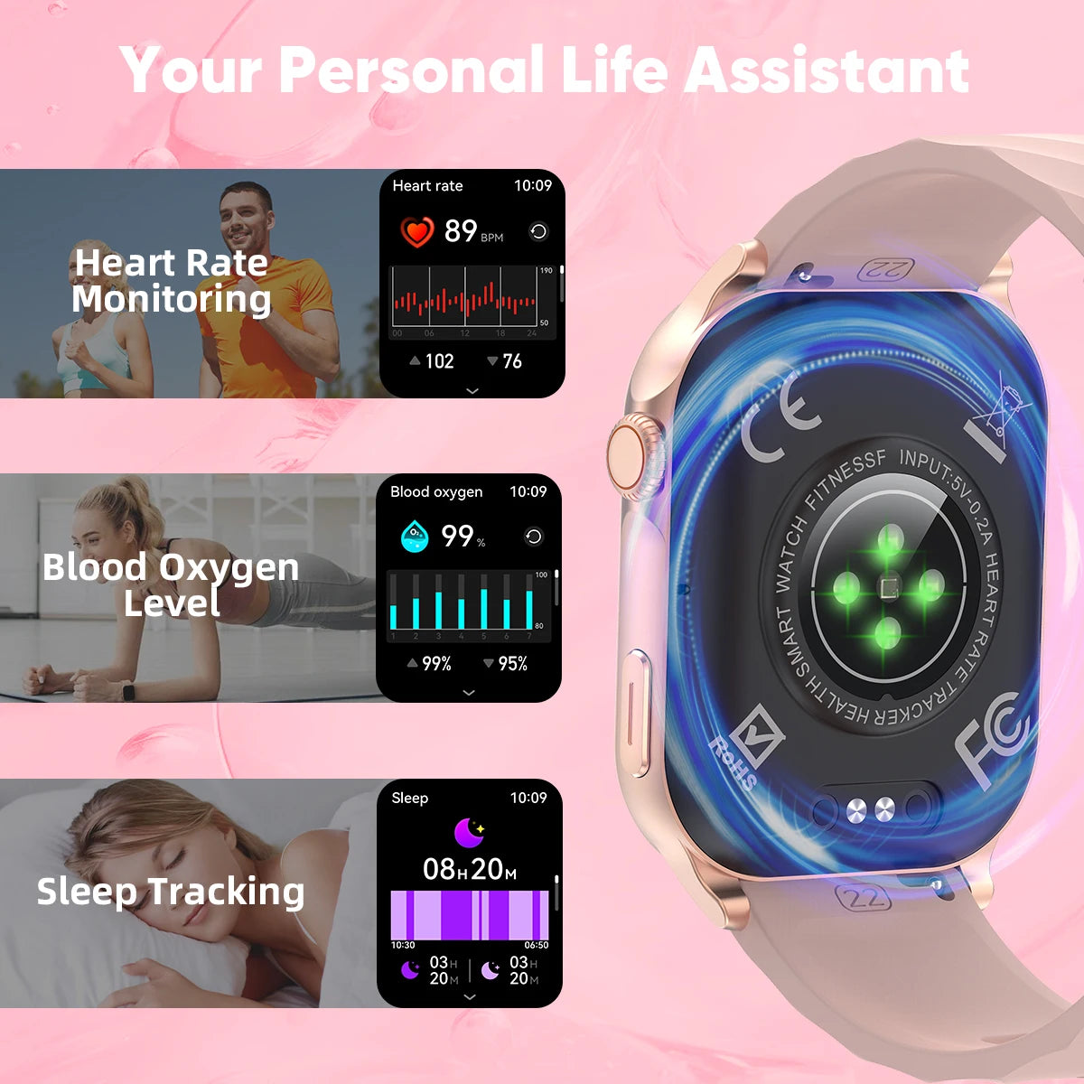 Smartwatch LIGE mujer – pantalla HD 2.01", monitor de salud y resistente al agua