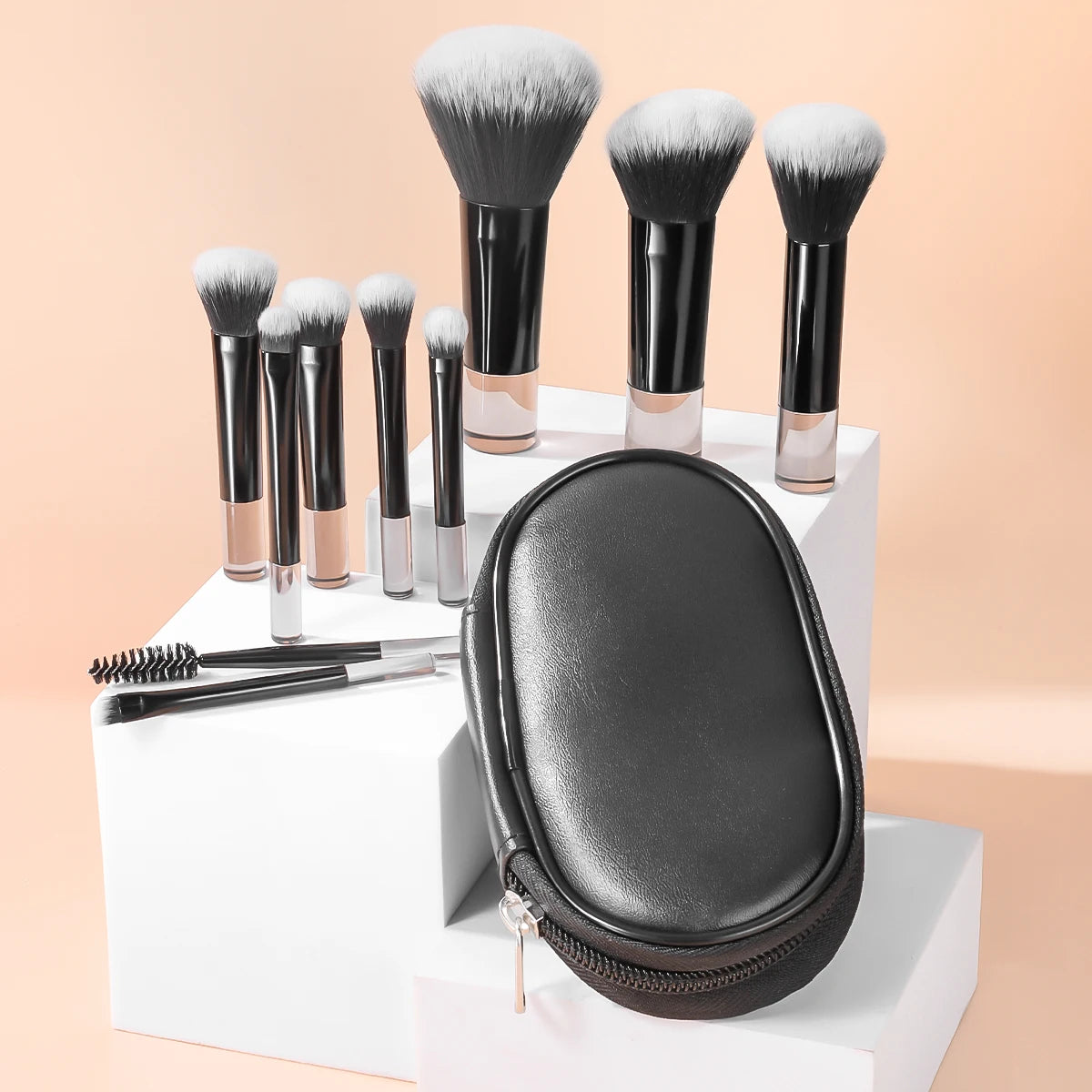 Set de 10 pinceles de maquillaje mini – multifuncionales con estuche portátil