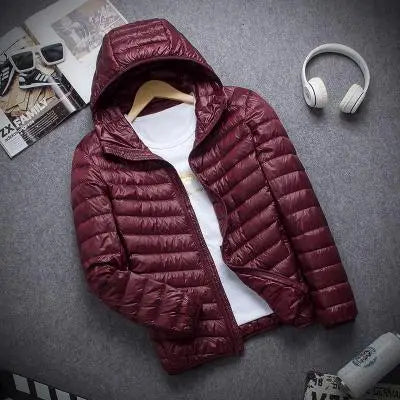 Campera de plumas hombre otoño/invierno – con capucha, super ligera y slim fit