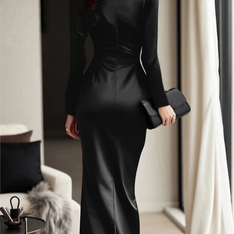 Vestido de gala mujer – terciopelo sexy con escote profundo y abertura lateral