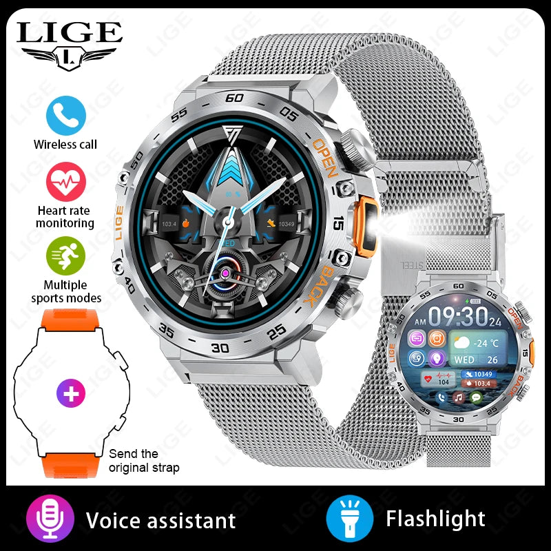 Smartwatch LIGE hombre – pantalla AMOLED HD 360*360, resistente al agua y linterna