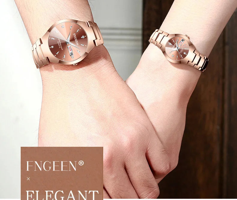 Set de relojes FNGEEN 5808 para parejas – cuarzo, lujo y resistente al agua