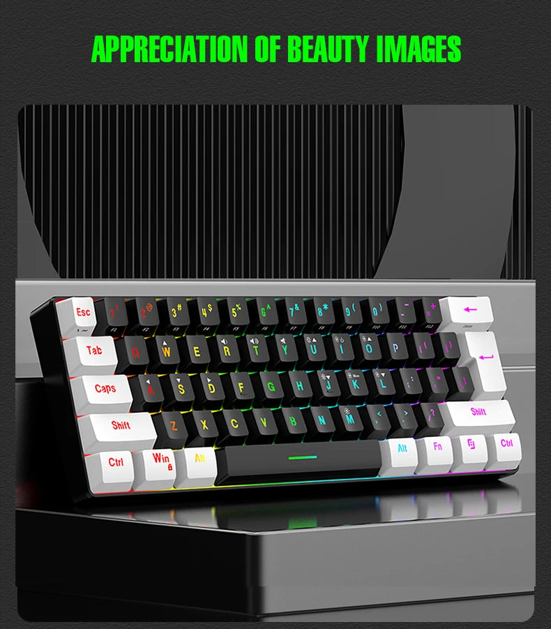 Teclado mecánico compacto 60% – 61 teclas, switches rojos y retroiluminación RGB