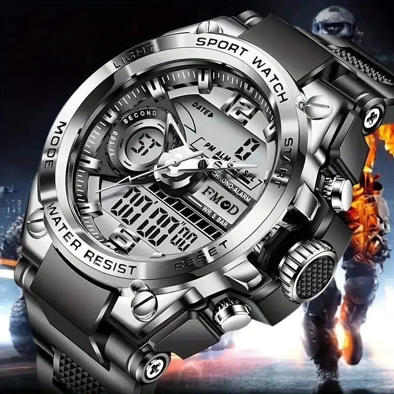 Reloj militar digital para hombre – acero, LED y cuarzo deportivo